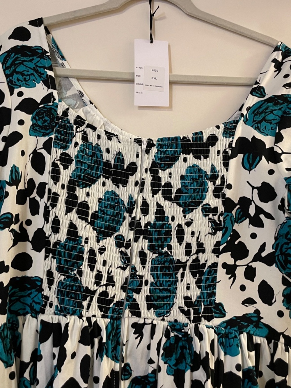 NWT Unique Vintage White & Turquoise Rose Cap Sleeve Valencia Swing Dress - 2X - Picture 6 of 12